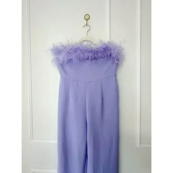 NWT Nasty Gal Feather Strapless Jumpsuit Lavender - Picture 9 of 12
